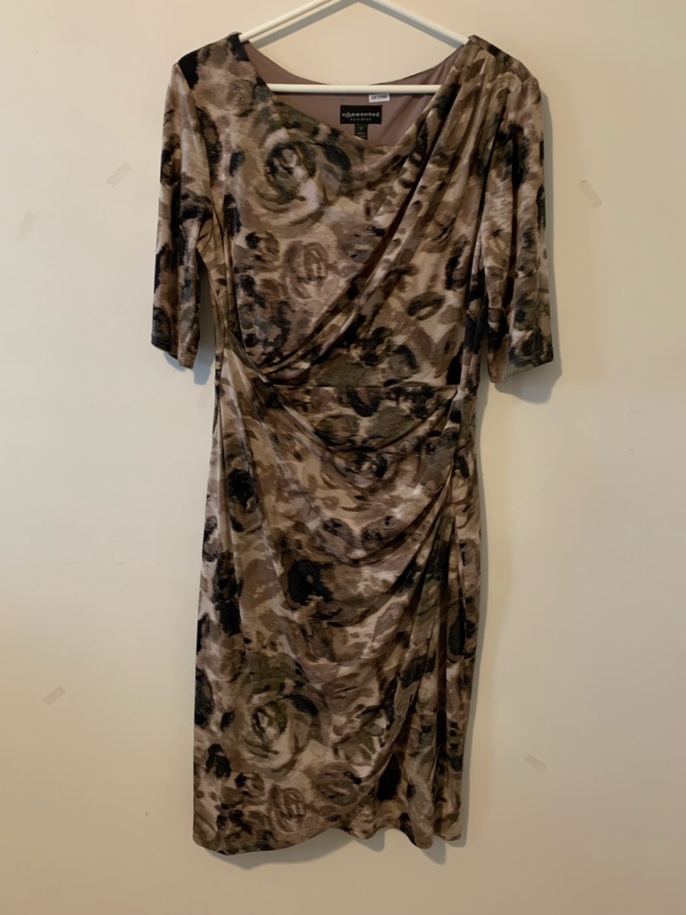 Connected Apparel Neutral Print Draped Sheath Dress